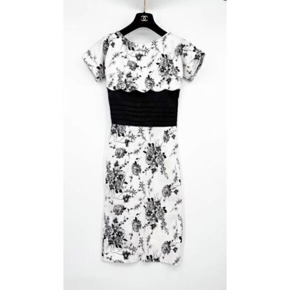TATYANA Black & White Vintage Floral Jacquard Fit &flare Sheath Dress